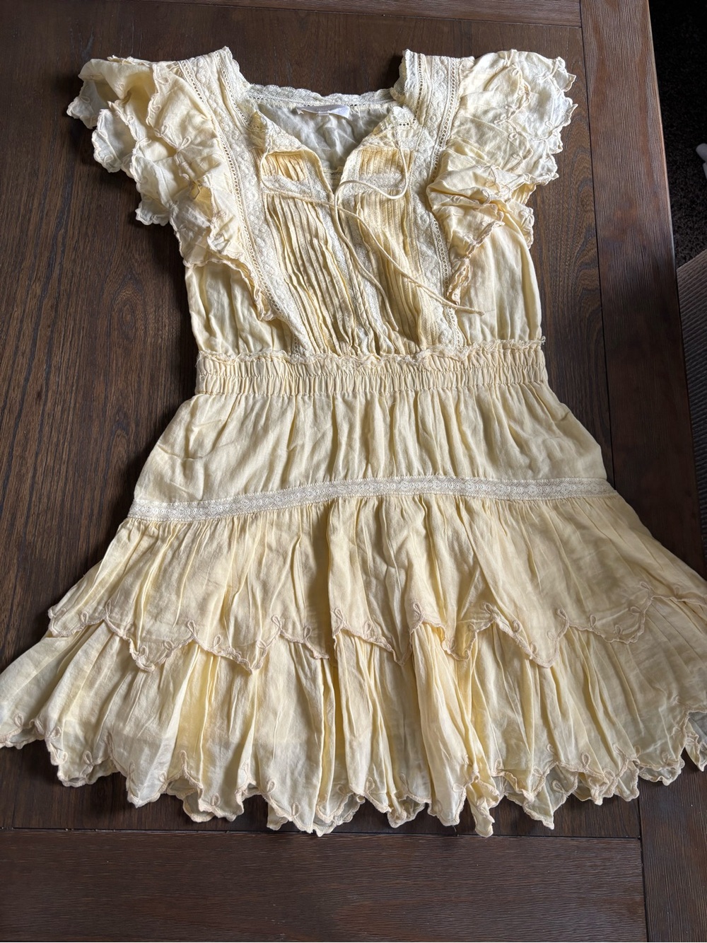 LoveShackFancy Pale Yellow Ruffle-Tiered Mini Dress